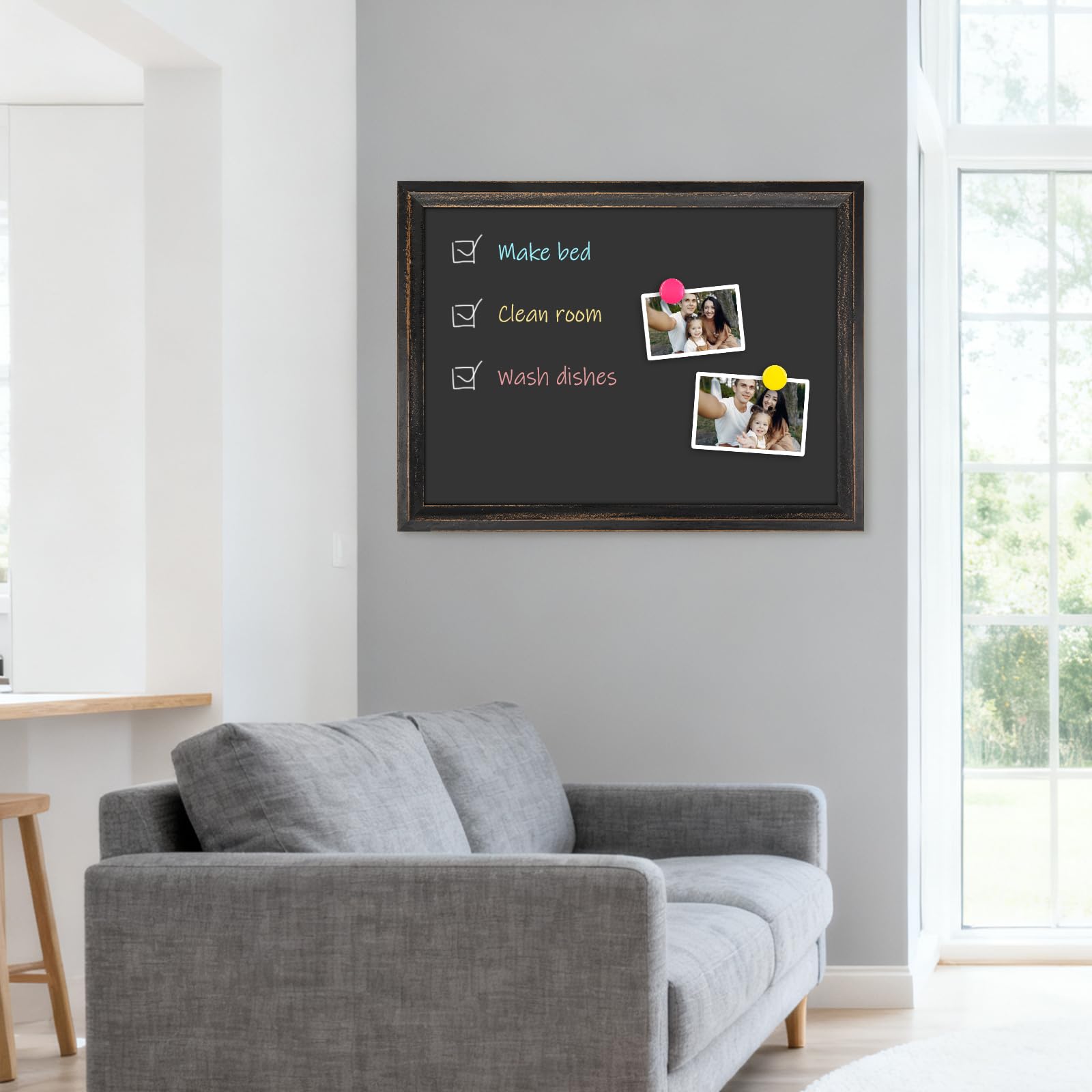 Tableau noir magnétique avec cadre en bois noir - 60 x 90 cm