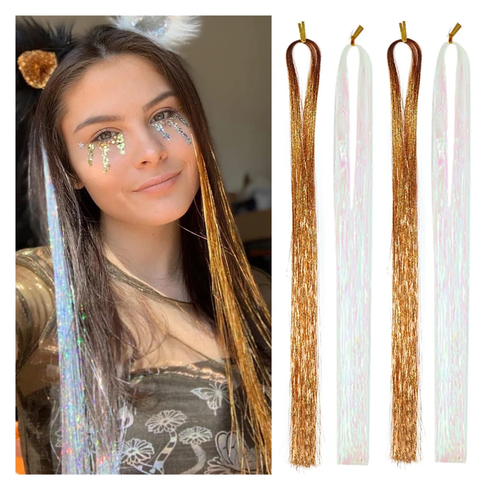 Feder Haarverlängerung Funkelnde synthetische Haarverlängerung, glitzernde, bunte Party-Haarverlängerungen aus Seide (Color : #5, Size : 22inches)
