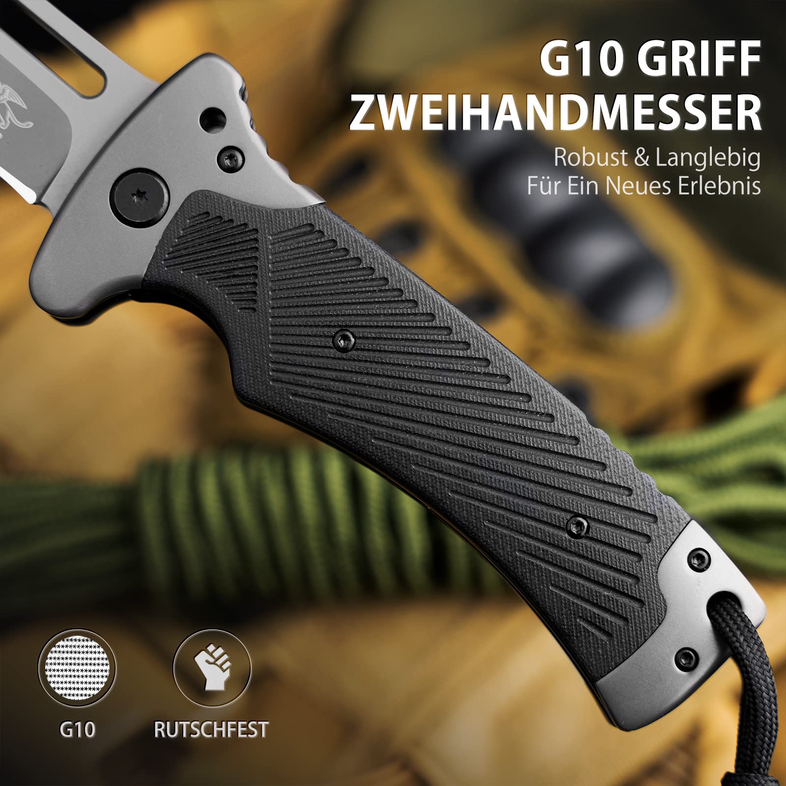 LOTHAR RHINO Navaja Plegable, Cuchillo Plegable de una Mango con Hoja de Acero de 8Cr14Mov y Mango de G10, Bloqueo de Liner Seguro