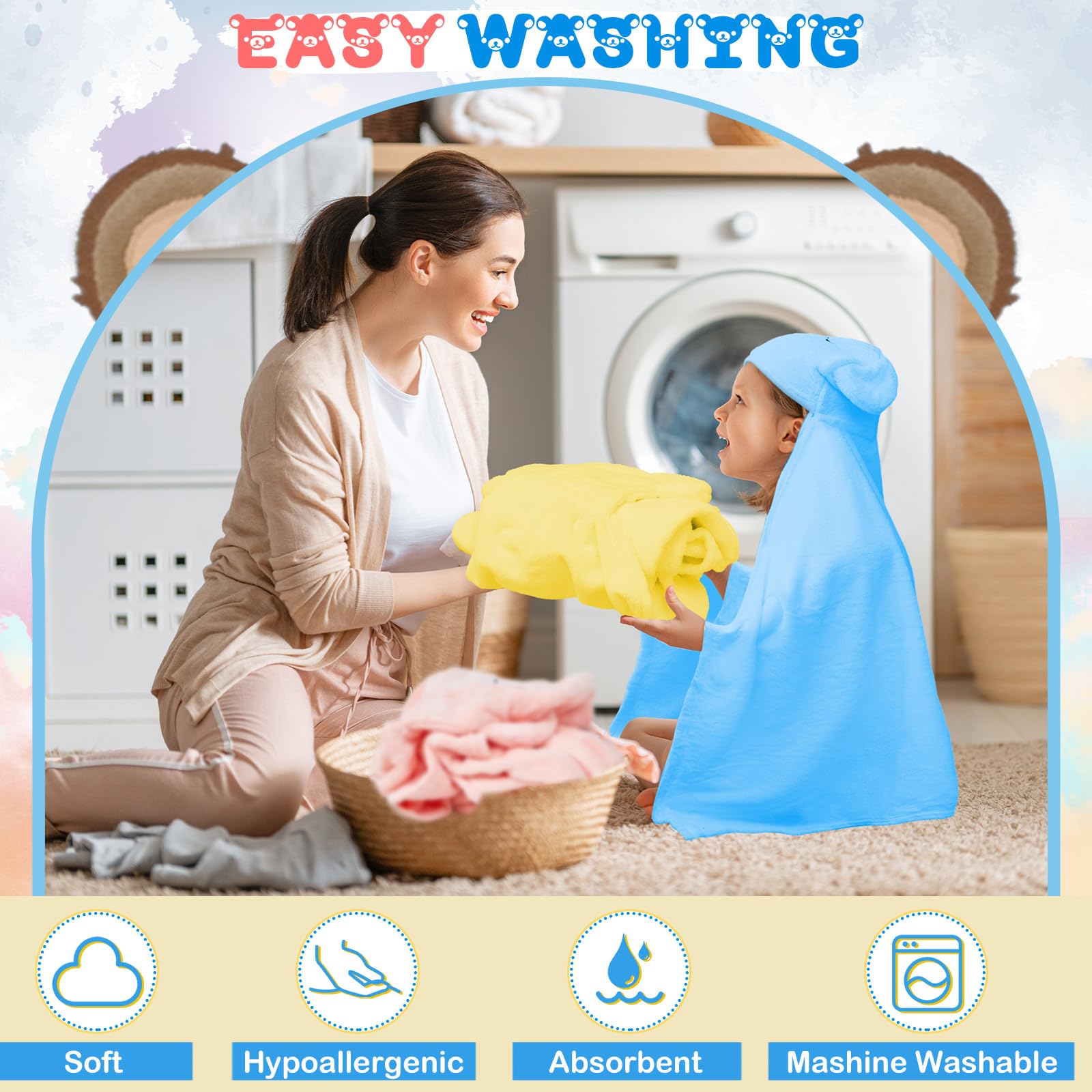 Xtinmee 4 toallas con capucha de 28 x 47 pulgadas para niños de 3 a 10 años, toallas de baño de tamaño grande, absorbentes, suaves, con capucha, toalla de playa, toalla envolvente, bata de baño,