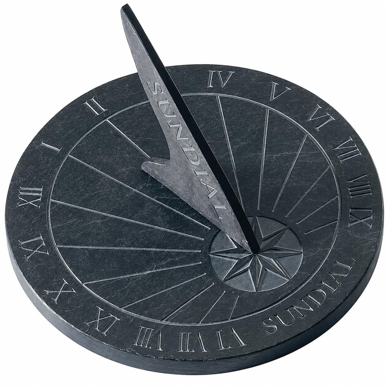 Ckb Ltd Grey Slate Sundial Outdoor Garden Ornament - Large Round Tabletop Patio Sun Clock With Roman Numerals Display, Timepiece Decor