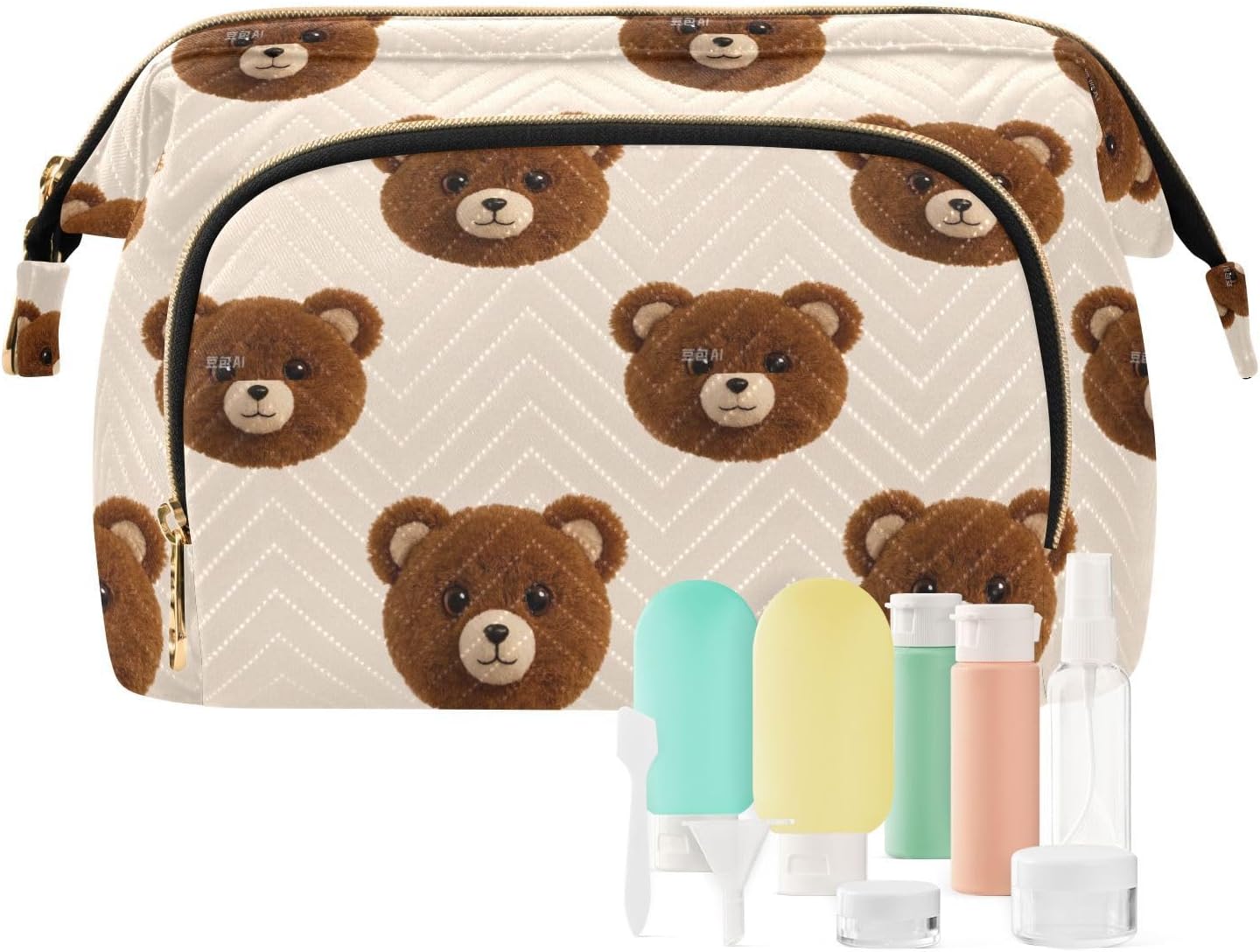 Cartoon Cute Brown Teddy Bear Cosmetic Bag Portable Travel Bags For Women Women's Coin Purse for Makeup Brush