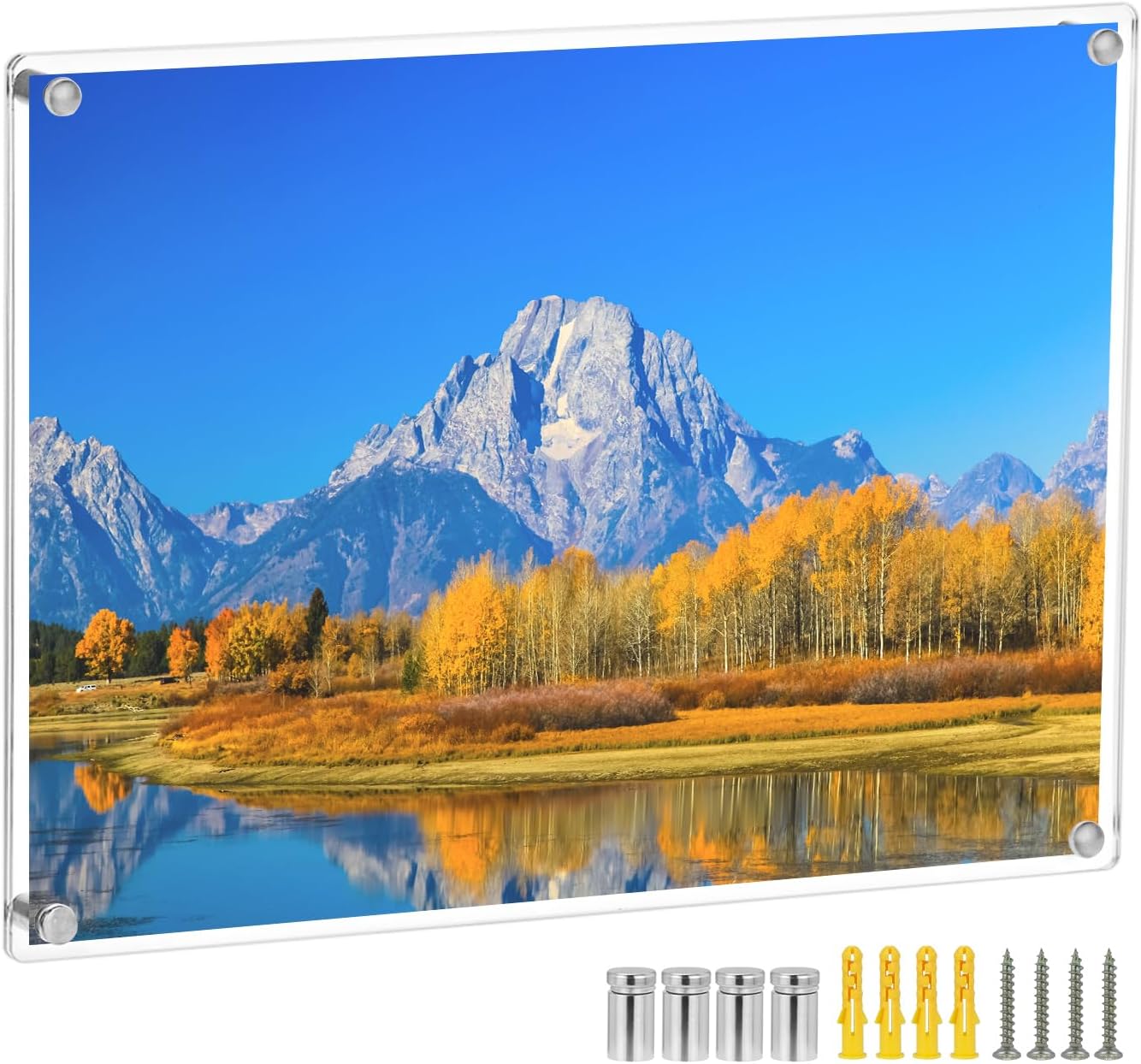 QWORK 8.5x12 Clear Acrylic Floating Frameless Picture Frame - Double Panel, Wall Mount, UV Protection, for Degrees, Certificates, Photos (Full Frame 9.4x13.4 inch)