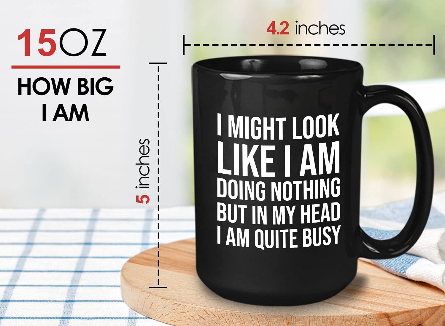 Bubble Hugs Sarcasm Coffee Mug 15oz Black - I Might Look Like I Am Doing Nothing - Demotivational Quotes Sarcastic Inspiration Adulting Grown Up Jokes