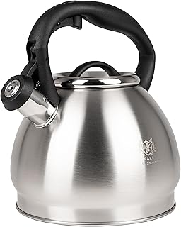 KARL HAUSMANN Wasserkessel Induktion 1,8L - Silber Teekessel mit Pfeifton - Edelstahl Wasserkocher für Induktionsherd, Gasherd und Elektroherd - Pfeifkessel Küche – Flötenkessel