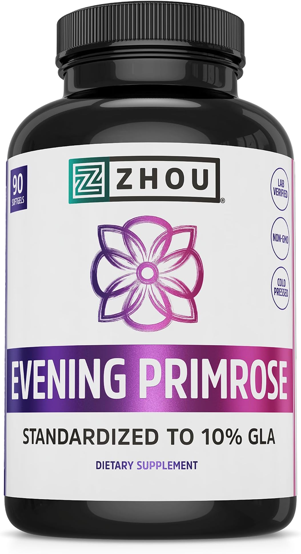 Zhou Nutrition Evening Primrose Oil Capsules, Supports Hormone Balance for Women, PMS and Menopause Support, Cold Pressed, Lab Verified and Hexane Free - 1300mg 10% GLA, 90 Servings, 3 Month Supply