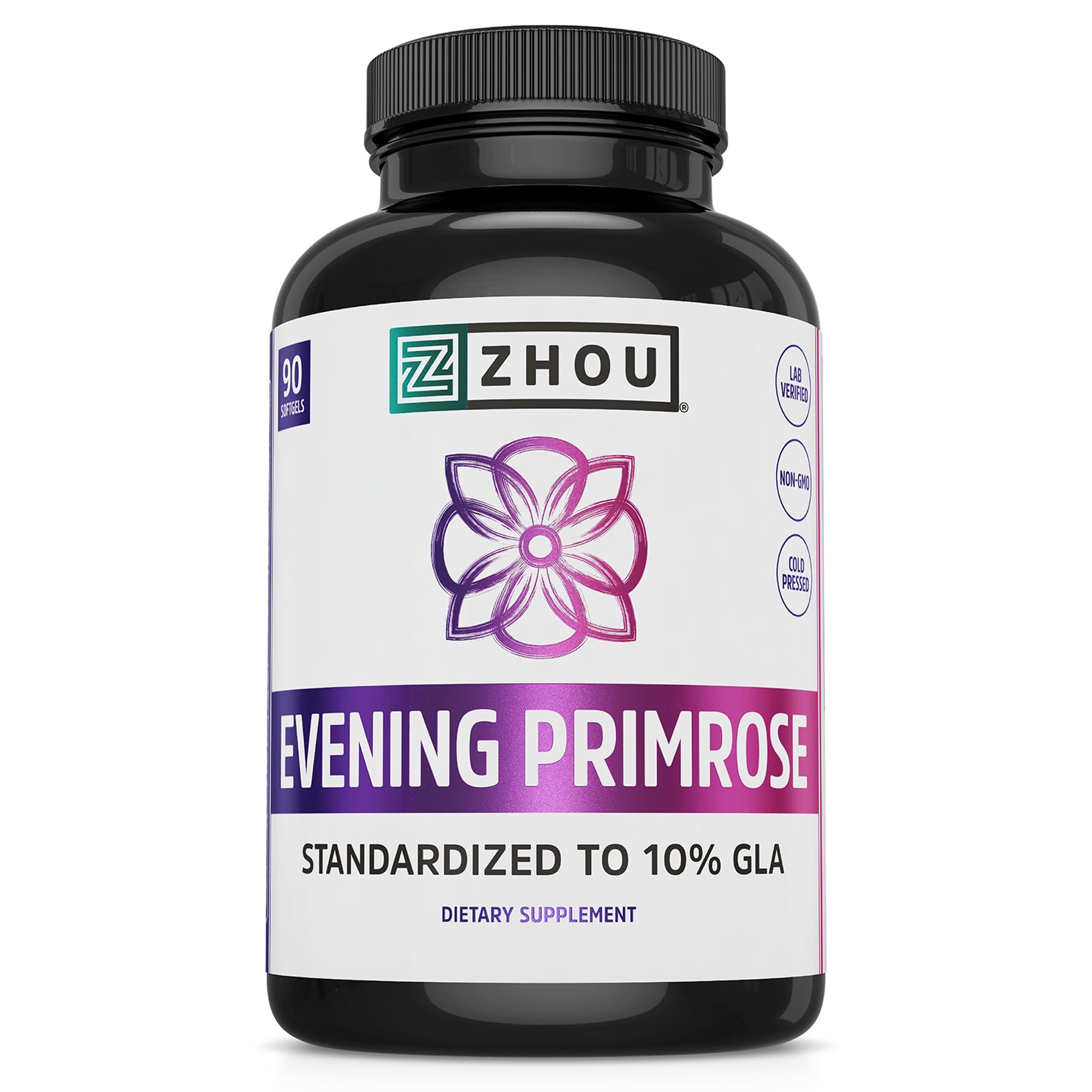 Zhou Nutrition Evening Primrose Oil Capsules, Supports Hormone Balance for Women, PMS and Menopause Support, Cold Pressed, Lab Verified and Hexane Free - 1300mg 10% GLA, 90 Servings, 3 Month Supply