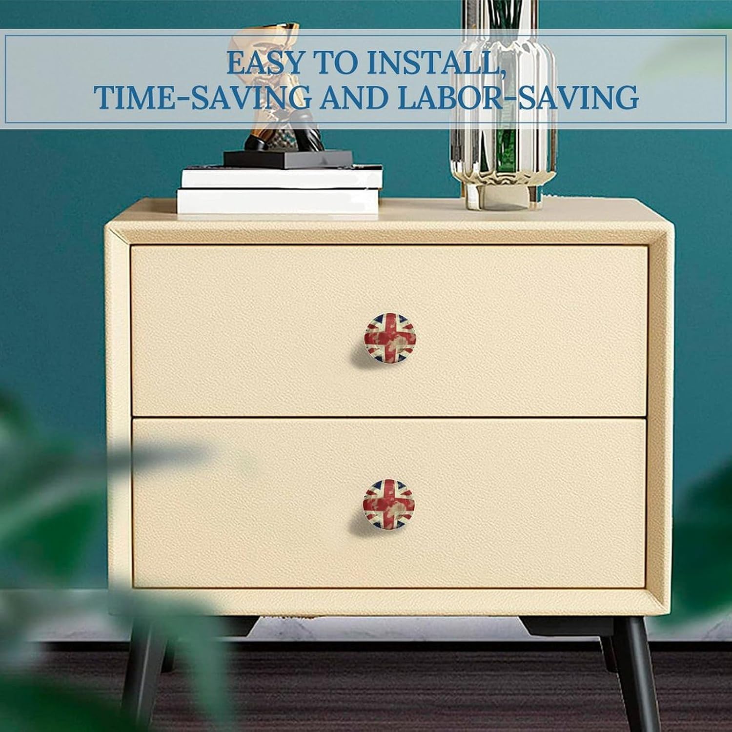 2 Pack Cabinet Knobs 1.1 Inch Single Hole Drawer Pulls Handles Decorative Vintage Union Jack British Flag Furniture Knobs for Dresser Kitchen Bathroom Cupboard Wardrobe Vanity Closet Door Hardware