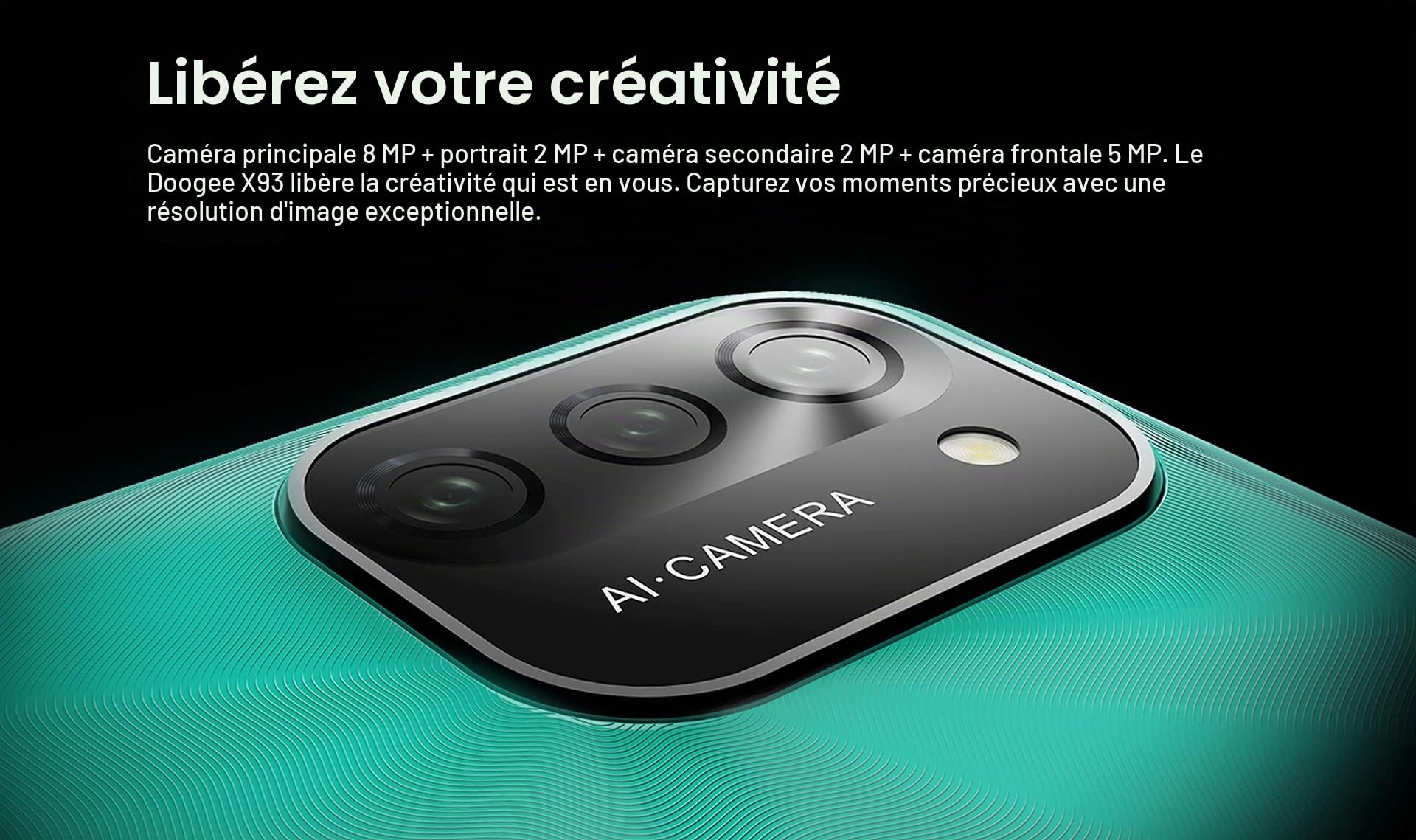DOOGEE Smartphone Pas Cher, X93 Telephone Portable 6.1" HD+, 4350mAh 8MP+5MP Caméra, 16Go + 2 Go(SD 256Go), Android 10 Go, Double SIM 3G/GPS/WiFi Téléphone Pas Cher-Noir