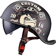 棒球帽摩托车半头盔 DOT 批准,夏季复古帽摩托车半头盔成人男士女士巡洋舰街头踏板车轻便摩托车,下拉镜头,快拆扣