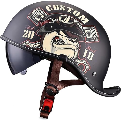 Baseball Cap Motorcycle Half Helmet DOT Approved, Summer Retro Hat Motorcycle Half Helmet for Adults Men Women Cruiser Street Scooter Moped , Pull-Down Lens, Quick Release Buckle