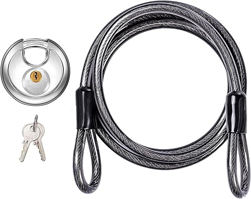 DELSWIN Candado de disco con cable, bloqueo de disco de acero inoxidable, grillete de 38 pulgadas y cable de acero de seguridad de 6 pies para valla