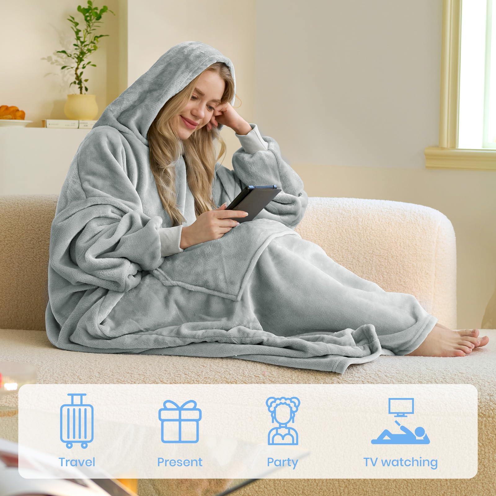 Good Nite Wearable Blanket Coperta indossabile con Cappuccio Oversize per Le Donne Donna