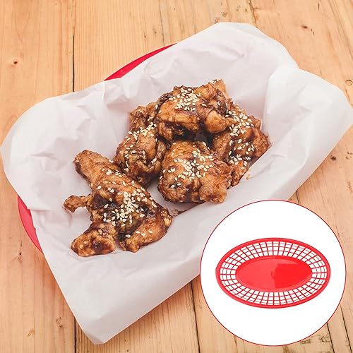 Miniatura 7 de Paquete de 60 cestas ovaladas de plástico rojo para comida rápida, 9 x 5.7 x 1.6 pulgadas, perfectas para picnic, servir delicatessen, pollo,