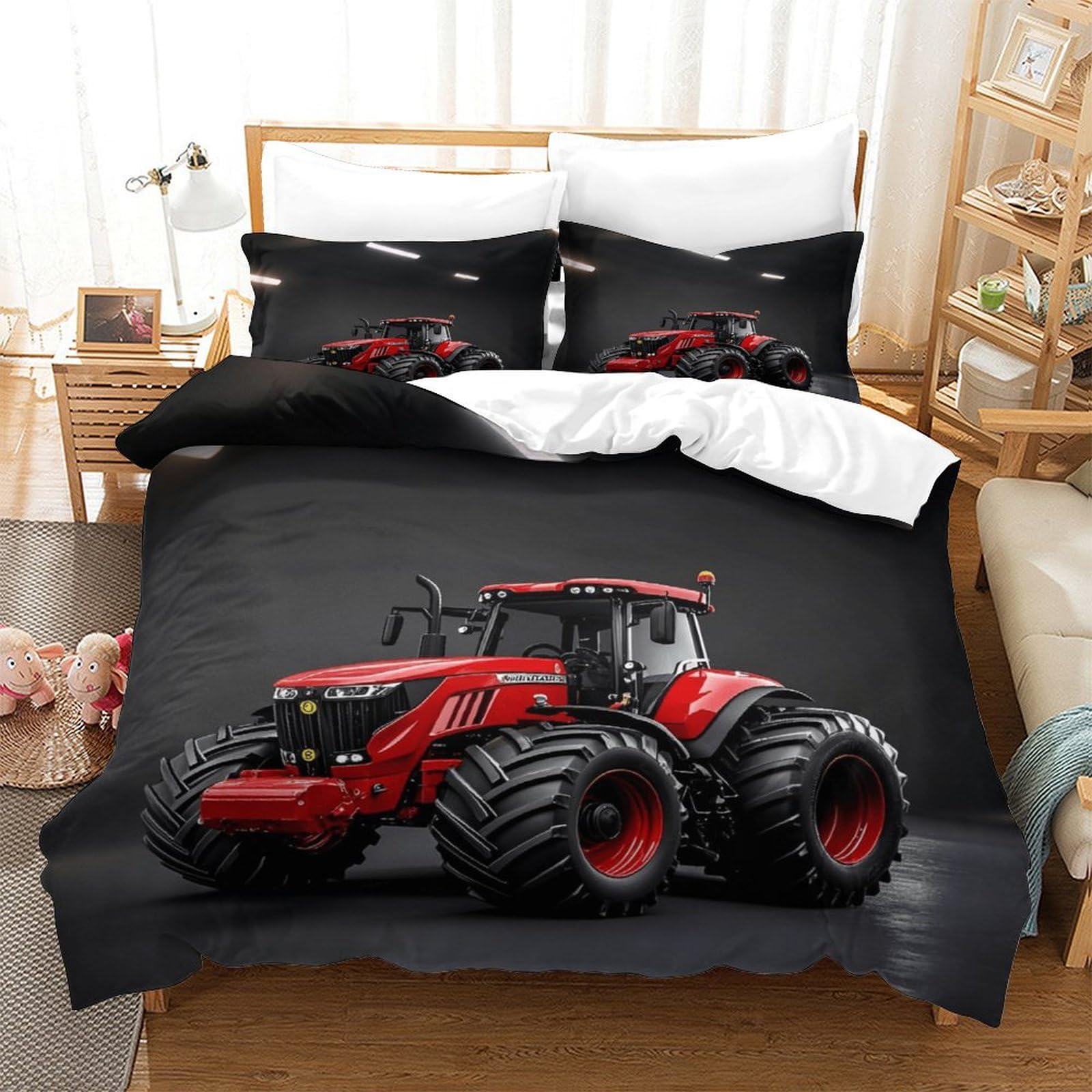 XiaopangXY FT Tractor Duvet Cover Set Soft Microfiber Bedding Set Breathable Johndeer Quilt Cover with Hidden Zipper Closure,3D Printed Comforter Cover Double（200x200cm）