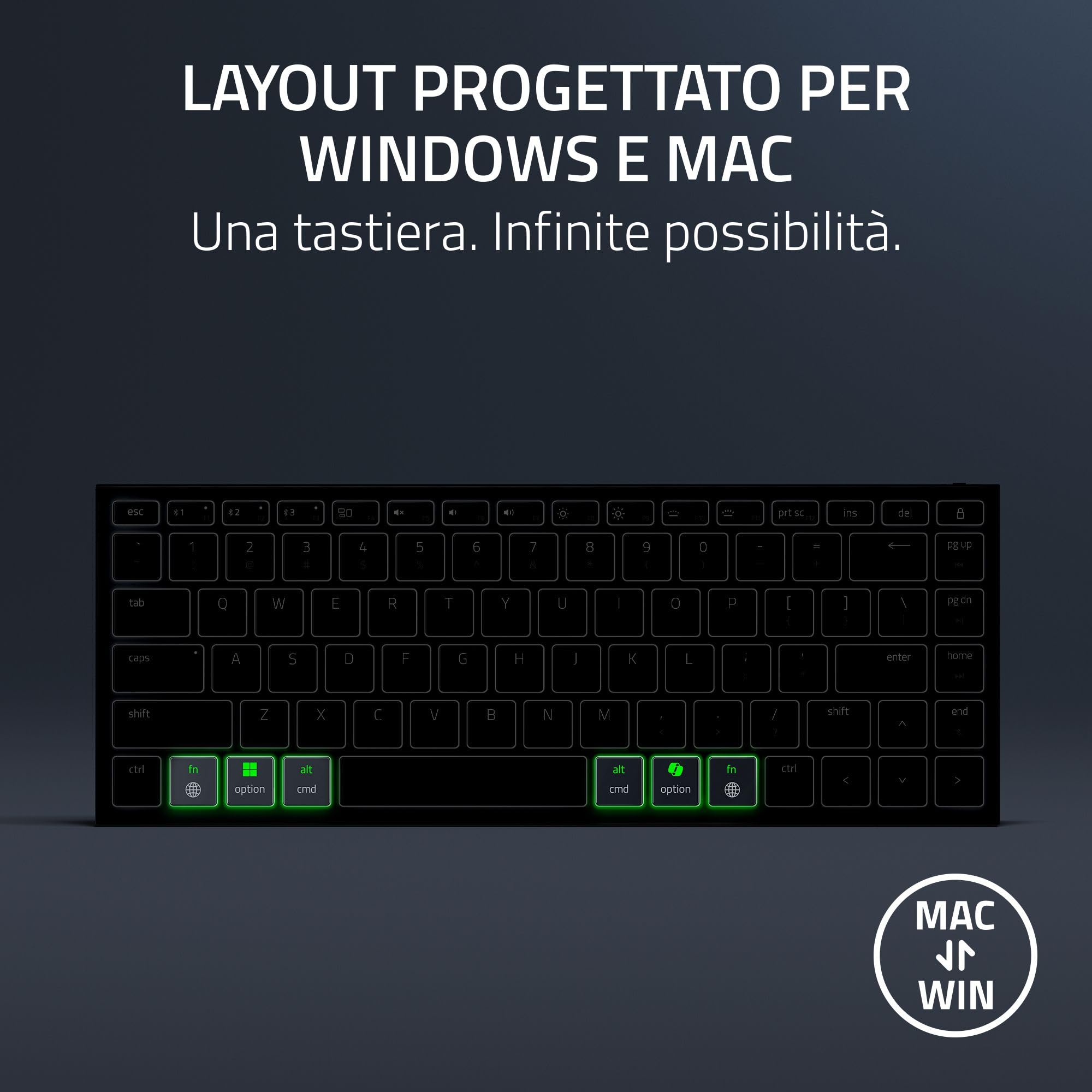 Razer Joro Portable Keyboard - Tastiera wireless compatta retroilluminata - Bluetooth - Wifi - Basso profilo - USB-C - Compatibile con Apple mac OS e iOS - Windows - Tastiera QWERTY USA | Nero