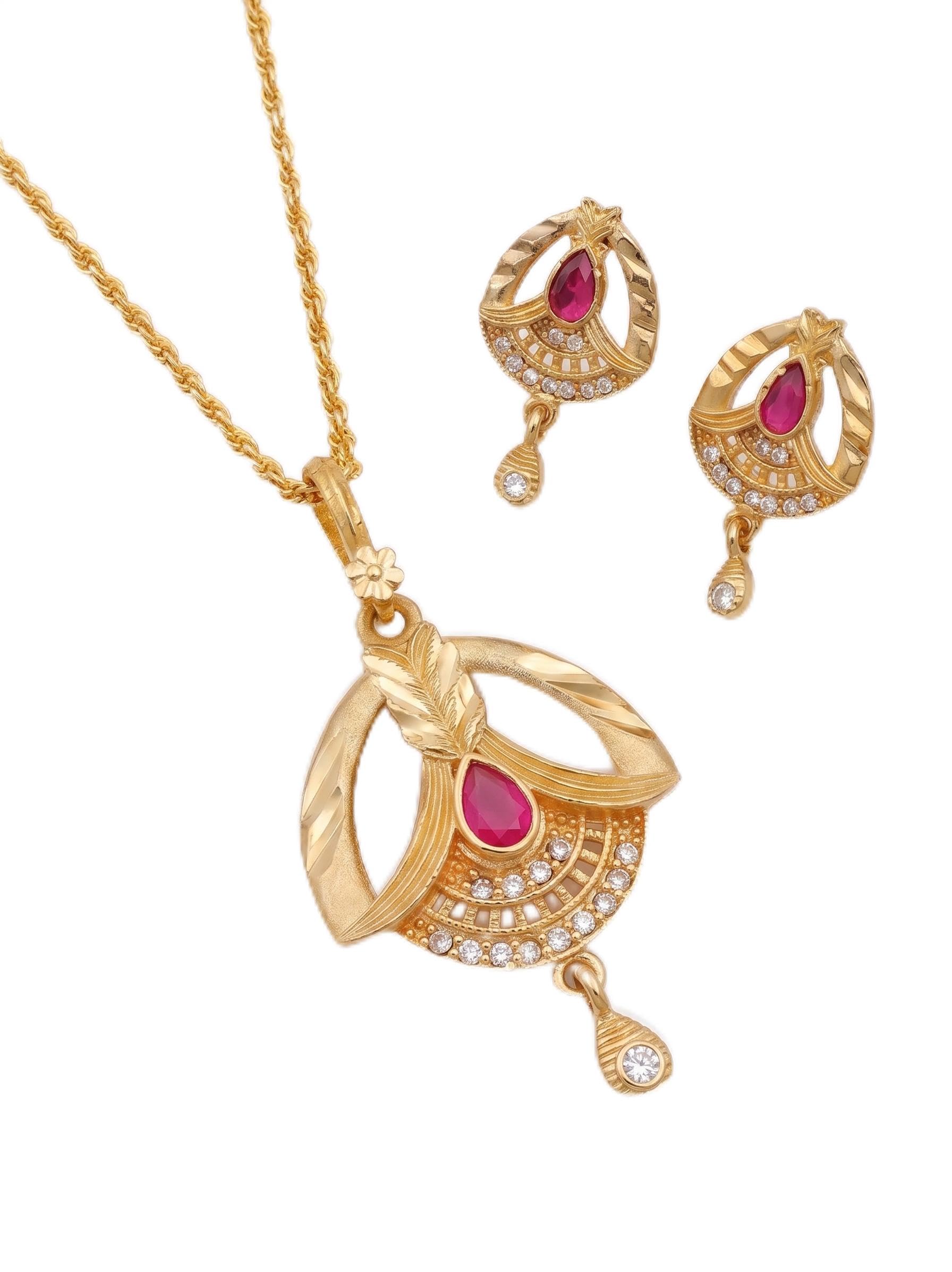 Dhruv Enterprise/Micro Gold Plated Jewellery Set/Pendant Set With Earrings And Chain/Latest Gold Polish Chain Pendant Earrings For Women and Girls Use For Daily And Occasion Events-image-40