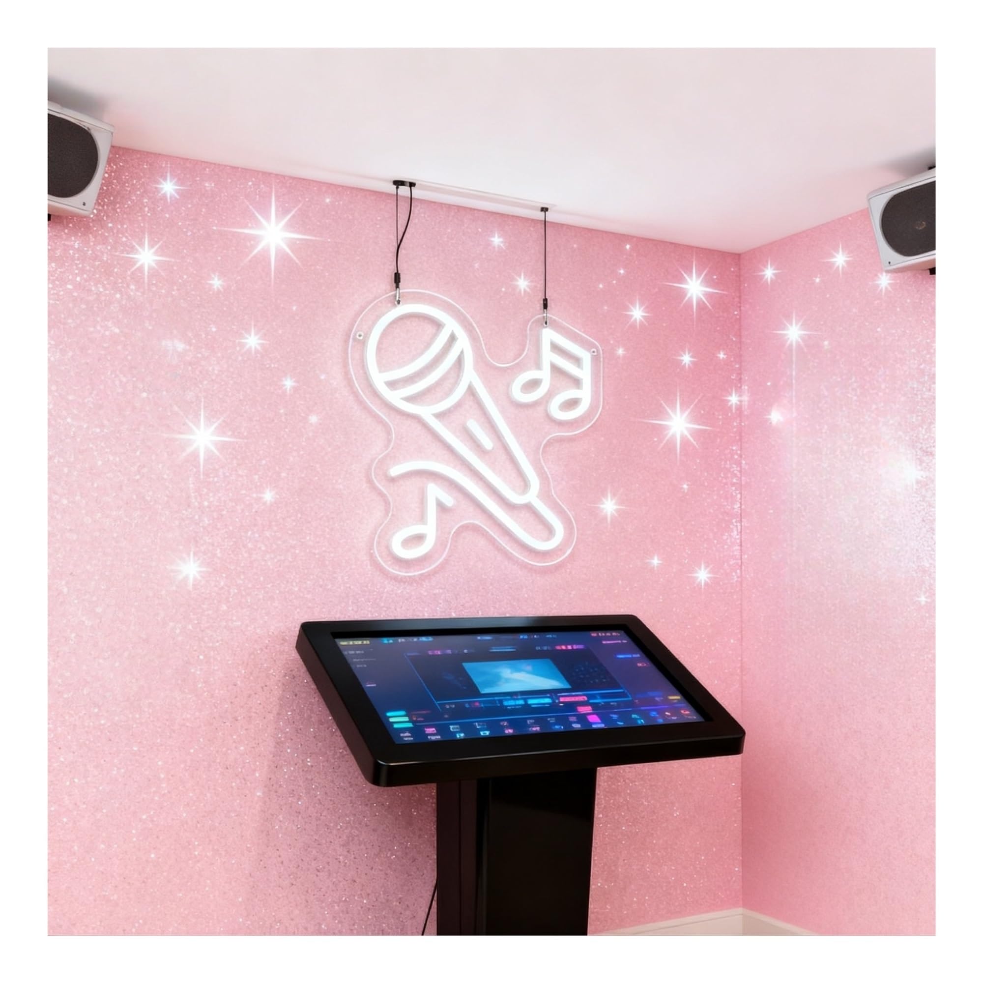 Insegna al Neon Insegna Al Neon Con Microfono, Note Musicali, Luce Per Karaoke, Bar Dal Vivo, Studio Di Casa, Decorazione Per Amanti Della Musica, 30,5x29cm
