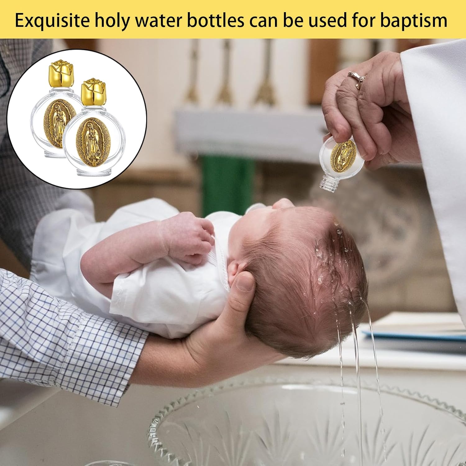 24 Pcs Catholic Holy Water Bottles 0.5 Floz Embossed Glass Holy Water Bottle with Toned Cap and Toned Depiction Communion Gifts for Family Church,Portable Favors Spiritual(Gold,Our Lady of Guadalupe)