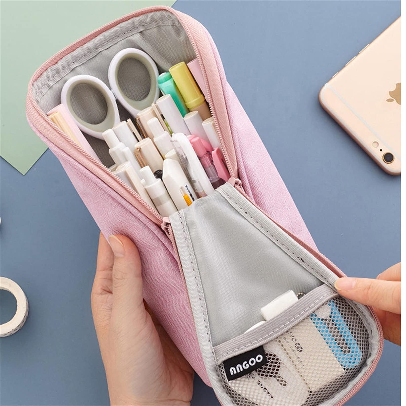 Estuche para bolígrafos Pencil Bag Estuche for lápices de pie, Soporte for lápices de Lona, ​​función de Soporte, Bolsa de papelería for Escritorio, Organizador, Estuche de bolígrafo(Pink)
