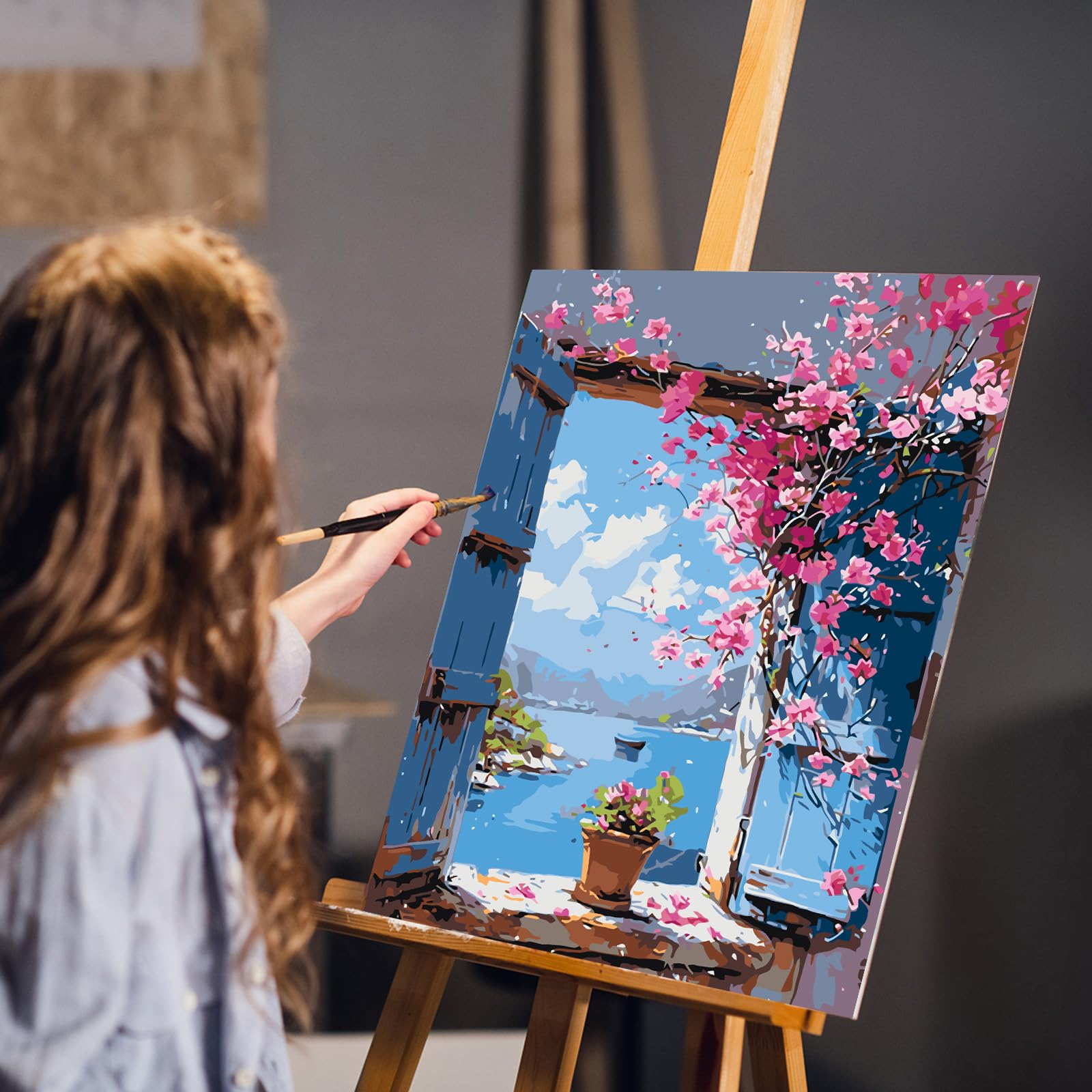 CEOVR Pittura Ad Olio Con I Numeri Per Adulti, Kit Fai Da Te 40x50cm, Senza Cornice, Paesaggio 'Barca Sul Fiume' - 2