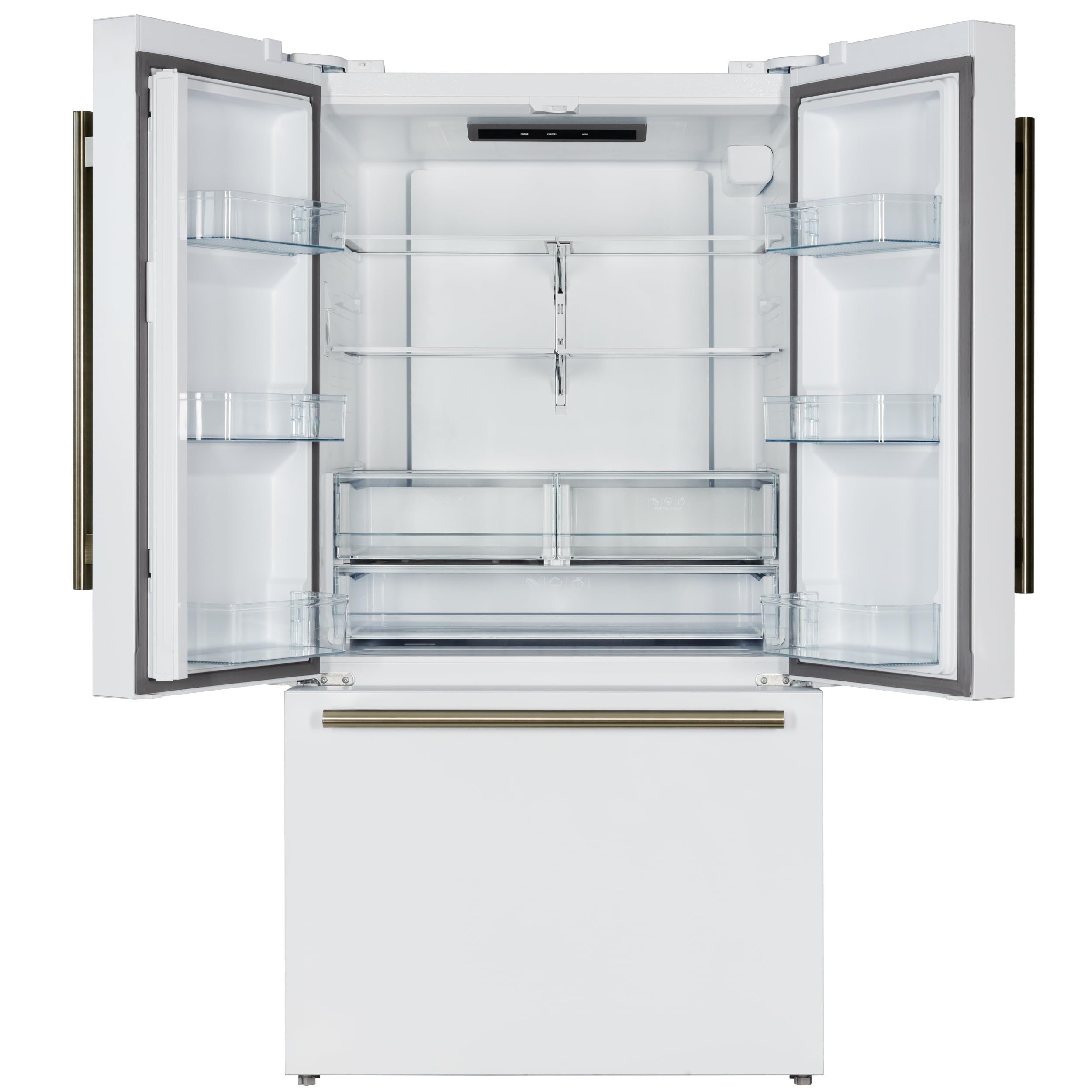Forno Rivello 36-Inch French Door Refrigerator with Antique Brass Handles – Internal Water Dispenser, Filtered Ice Maker, Adjustable Shelves - White on Fridge.com