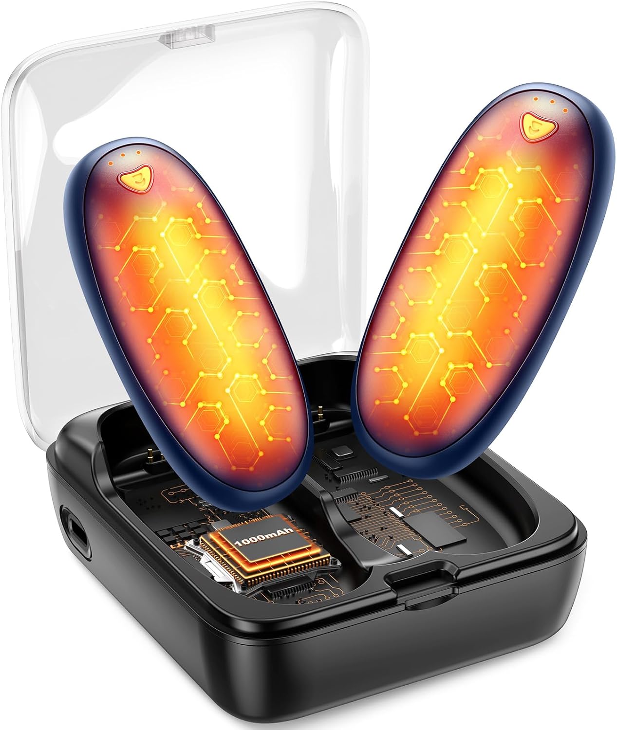 14000mAh Rechargeable Hand Warmers 2 Pack with Charging Case, AI Smart Control, 60H Long-Lasting Heat, 1s Fast Heating Pocket Heater for Camping, Hunting, Golf, Hiking (Navy Blue, Small)