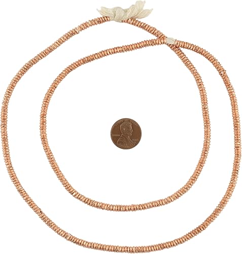 Miniatura 2 de The Bead Chest Cuentas Heishi de cobre  Espaciadores de metal etíope de 0.157 in, hebra completa para hacer joyas, aproximadamente 200 cuentas