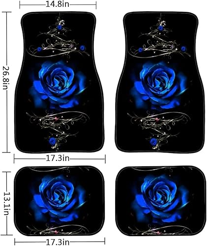 Miniatura 6 de Alfombrillas de coche con diseño de rosas azules, 4 piezas, antideslizante, con parte trasera de goma, alfombras resistentes para automóvil,