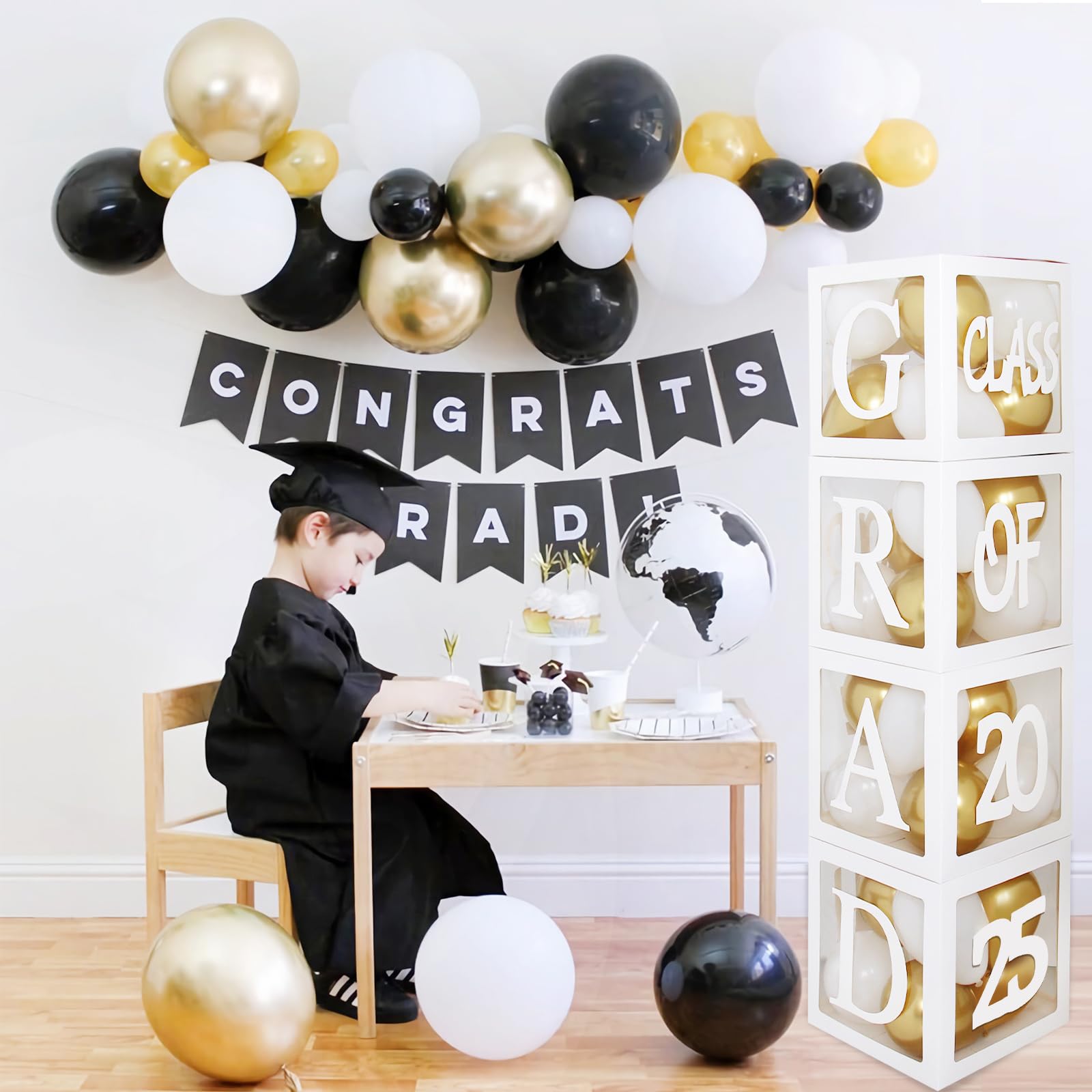 Class Of 2025 Graduation Decorations - 4 Transparent Balloon Boxes With GRAD Letters & Numbers