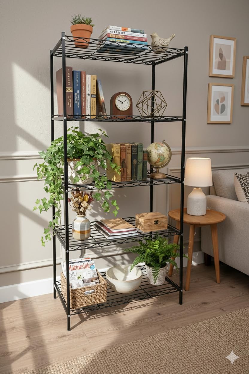 IRON LANDS 5 Tier Shelf Heavy Duty Multipurpose Storage Stand - Metal Rack Kitchen Organizer | Bathroom Countertop, Microwave Oven Stand for Modular Kitchen, Living Room, Bedroom & Office (Black)-image-29