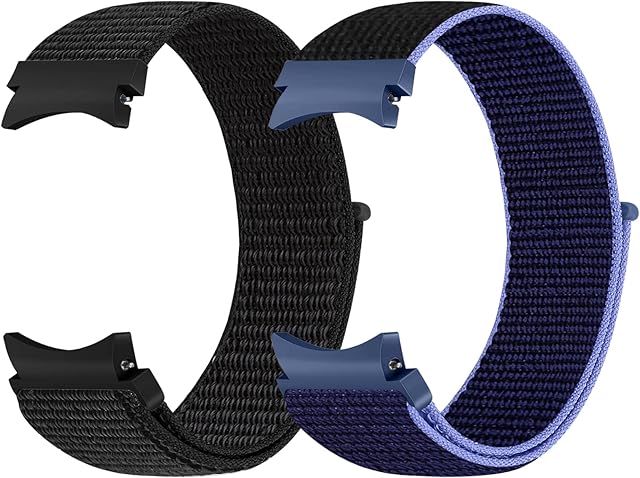 Nylon No Gap Strap Compatible with Samsung Galaxy Watch 6/5/4 40mm 44mm/Watch 6 Classic 43mm 47mm/Watch 5 Pro 45mm/Galaxy Watch 4 Classic 42mm 46mm, Soft Sport Replacement Wristband for Women Men