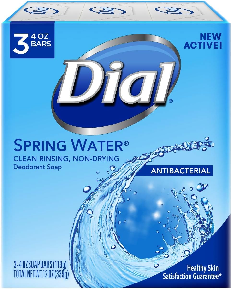 Dial Antibacterial Deodorant Soap, Spring Water, 4 Ounce, 3 Bars