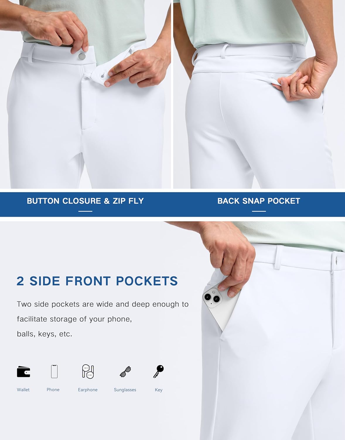 Pudolla Men's Fleece Lined Golf Pants 30"/32" Warm Comfy Dress Winter Water Resistant Pants Cold Weather Casual Trousers - Image 6