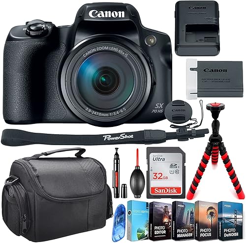 Miniatura 1 de Canon PowerShot SX70 HS - Cámara digital 4K UHD + memoria ultra velocidad de 32 GB + paquete de edición de fotos y video y negro
