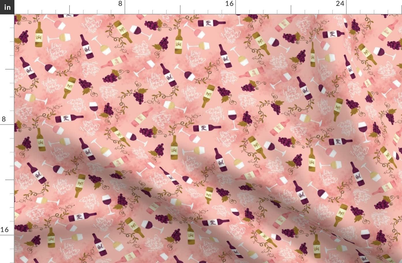 Spoonflower Fabric - Small Wine Drink Drinks Alcohol Glass Alcoholic Beverage Pink Printed on Organic Cotton Sateen Fabric by The Yard - Sewing Quilting Apparel Home Decor