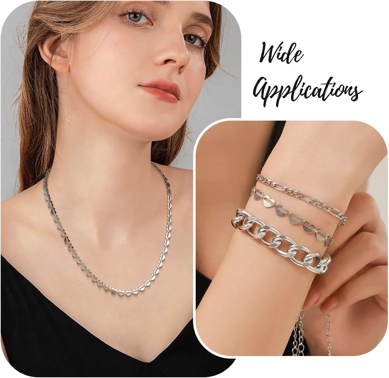 Craftdady Stainless Steel Heart Chain for Jewelry Making Soldered Jewelry Chain Roll Love Heart Chain for NecklaceBracelet Choker Making with Lobster Clasps Jump Rings - Image 5