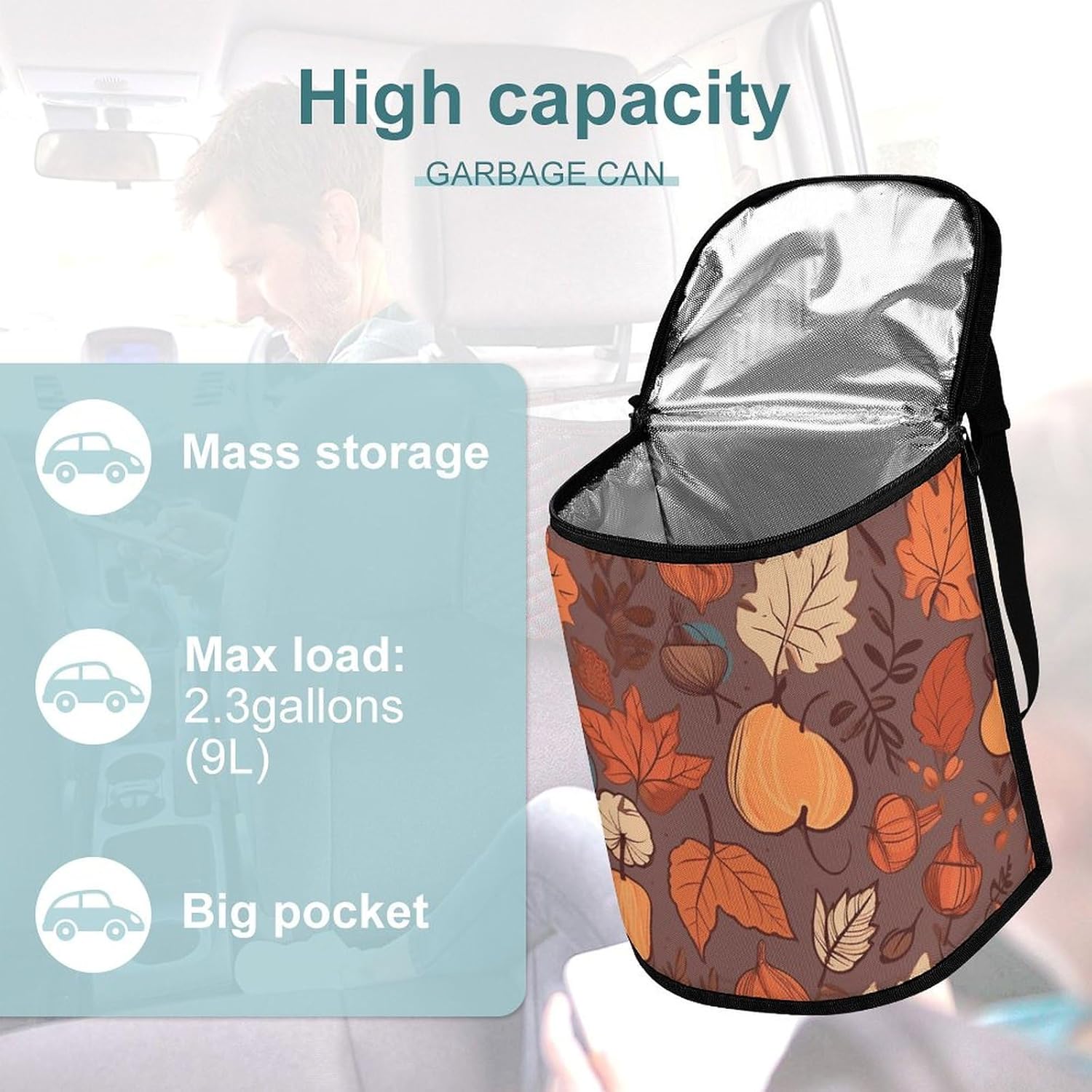 Hanging Car Trash Bag Fall Printed Car Garbage Storage Bag Leakproof Car Trash Can Portable Garbage Storage Bags