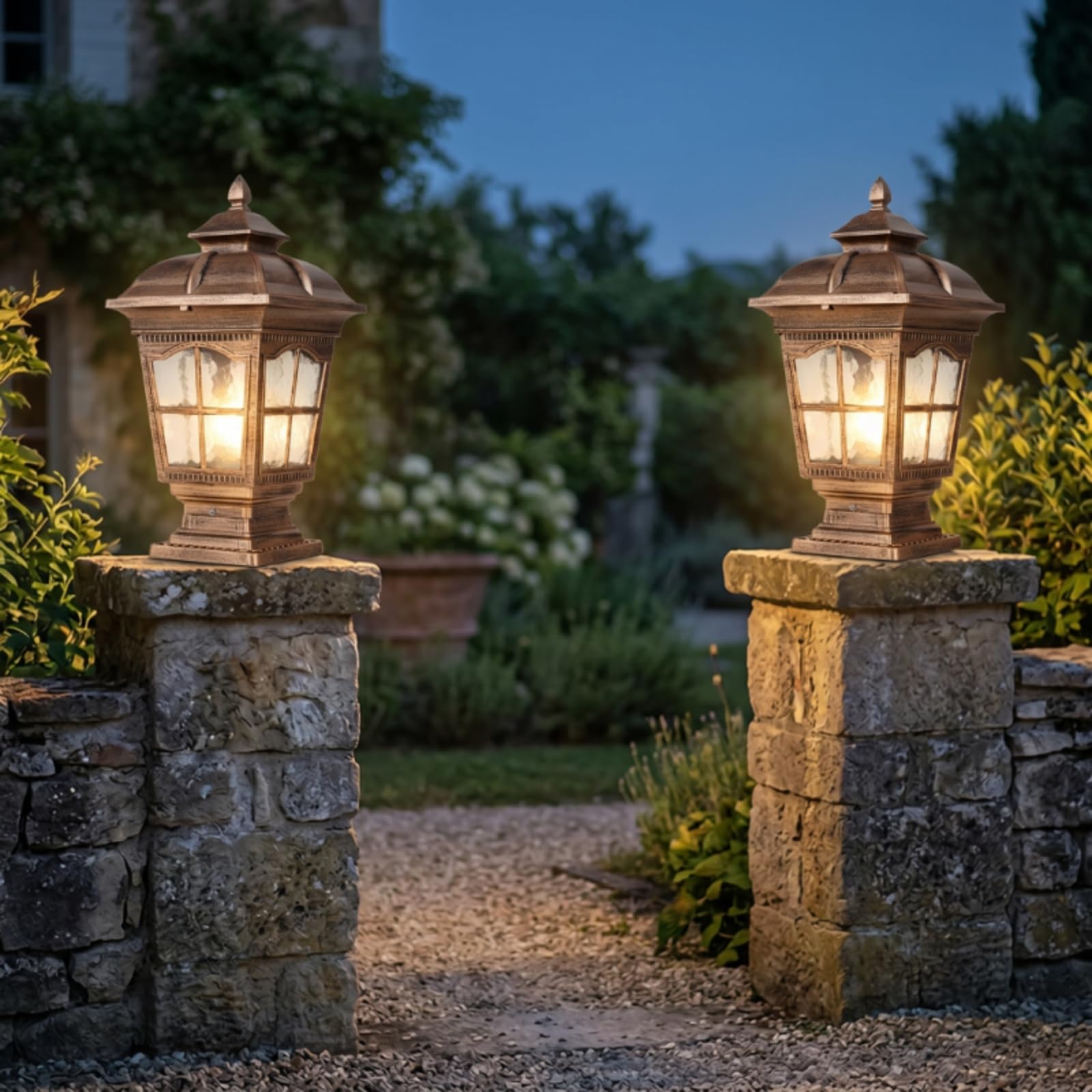 Outdoor Pfeilerlampe Laterne Pfostenleuchte Gartenleuchte Zaunleuchte aus Aluminium mit Gebackenem Farbanstrich IP55 Wassergeschützt Und , Antikbronze , Mittel