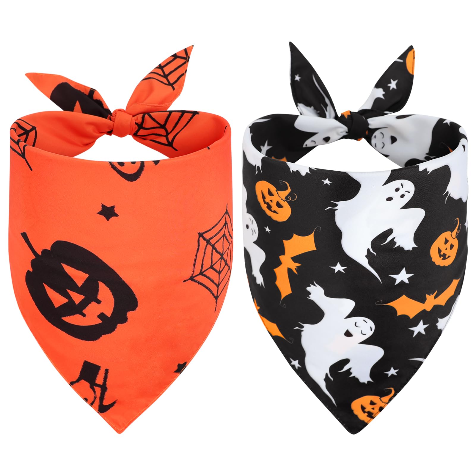 VivifyingDog Halloween Bandanas, 2Pcs Adjustable Triangle Dog Bandanas with Witch Pumpkin Pattern, Dog Halloween Costumes for Medium Large and Extra Large Dogs (Black&Orange)