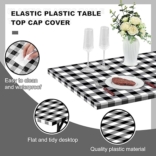 Miniatura 3 de Boao 6 manteles de plástico de 72 x 30 pulgadas para mesas de 6 pies, manteles desechables para fiestas, manteles a cuadros con elástico ajustable,