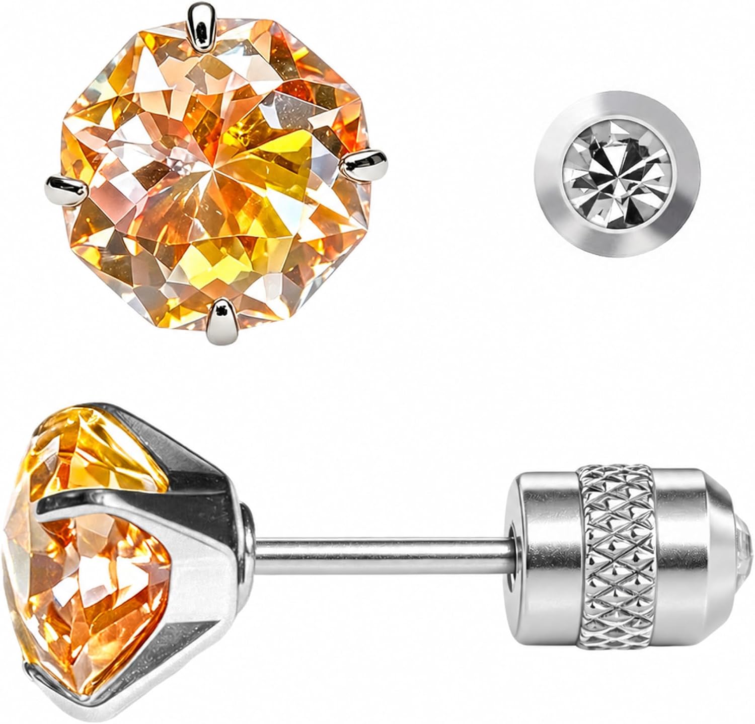 G23 Titanium Stud Earrings for Sensitive Ears, Hypoallergenic Screw Back Earrings with Two Tone Cubic Zirconia, Waterproof Nickel Free Earrings for Women Men, Comfortable Jewelry for Sleeping Swimming Daily Wear