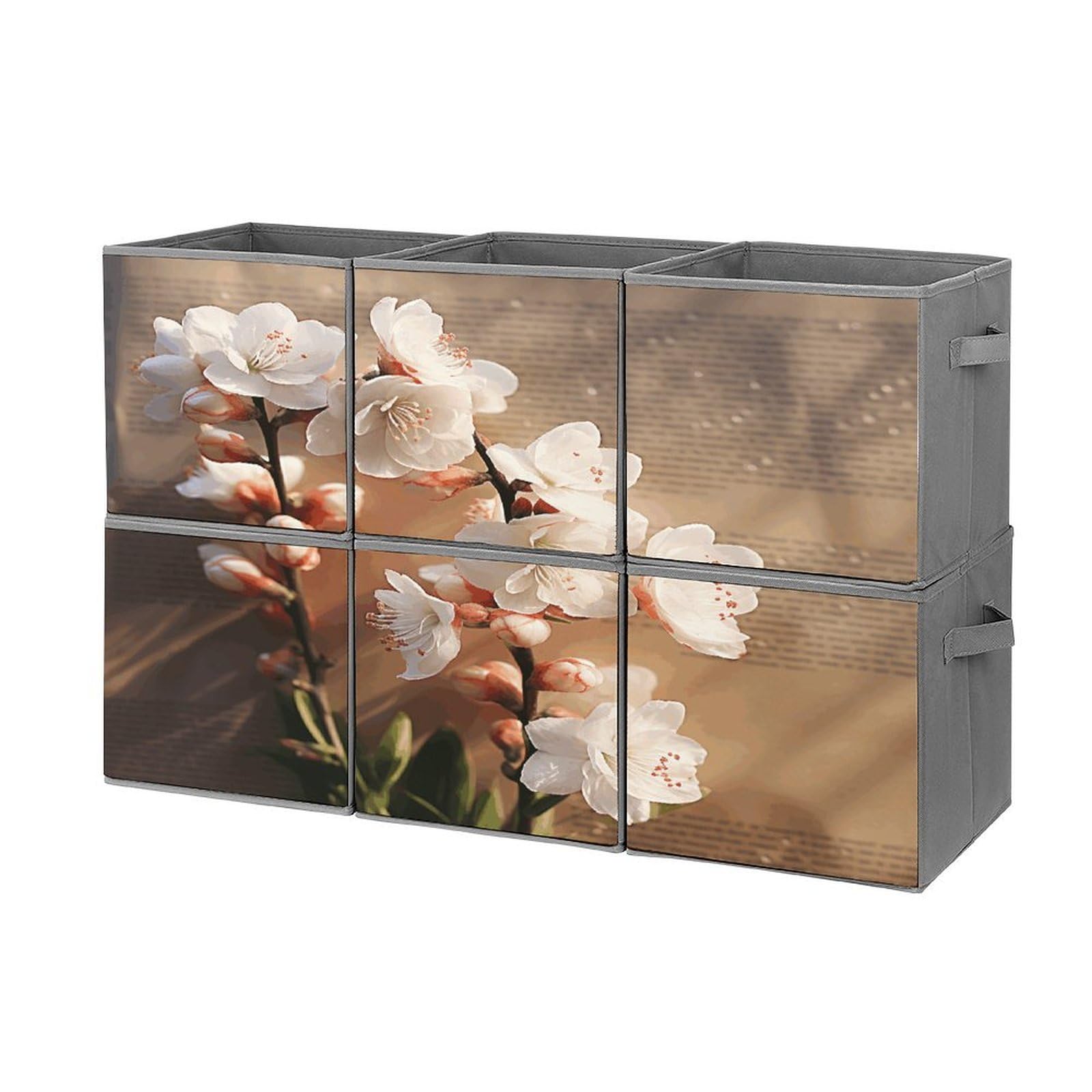 Btcowzrv Style A Peach Blossom Storage Cubes, 6 Pack Oxford Fabric Foldable Collapsible Bins With Handles, Cubby Storage Baskets Boxes For Closet Shelves Office Organization