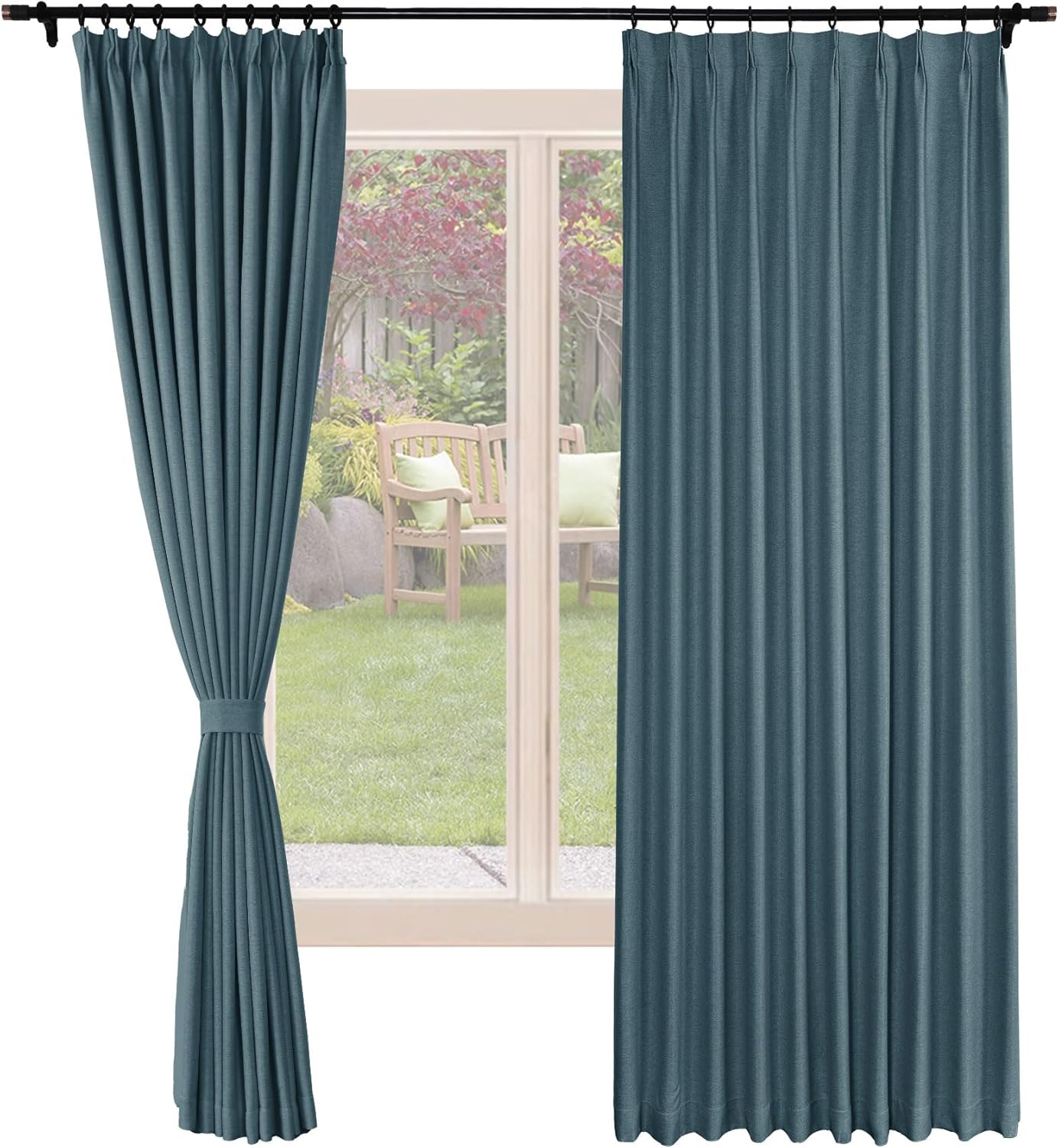Frelement Blackout Linen Curtains Pinch Pleat Curtains Window Treatments for Living Room Thermal Insulated Curtains Privacy Curtains, 52" W x 84" L, 1 Panel, Dark Blue