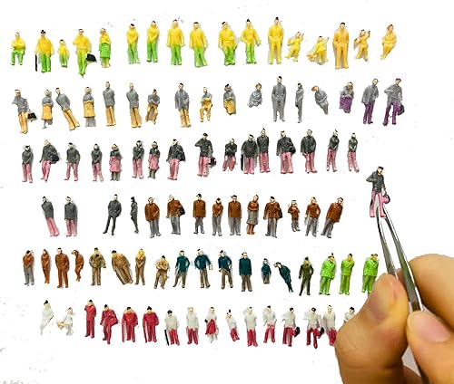 Miniatura 5 de Juego de 100 piezas de modelos a escala HO, diminutas figuras pintadas de resina para escenas en miniatura