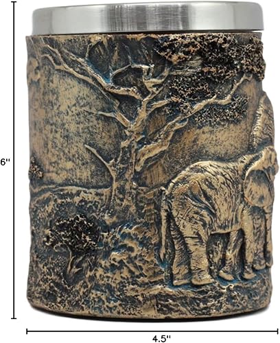 Miniatura 8 de Ebros Animal Totem Spirit Safari Elephant and Calf Taza familiar texturizada con diseño rústico de corteza de árbol con textura en acabado de bronce