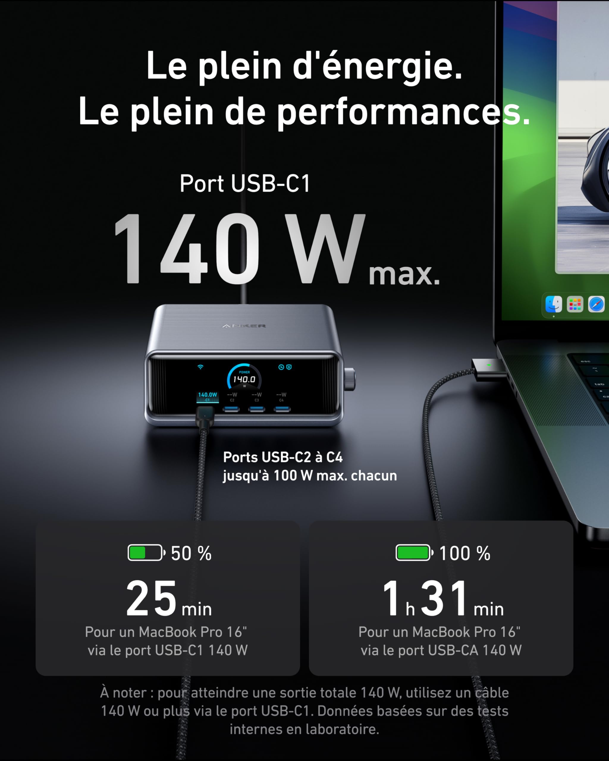 Anker Prime Chargeur USB C 250 W, Station de Recharge ultra-rapide 6 Ports GaN, écran LCD 2,26", Molette de Contrôle Intelligente, MacBook Pro/Air, iPhone 17/16/15, Pixel, Galaxy, Apple Watch, et plus