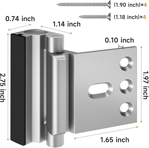 Miniatura 2 de Cerradura de refuerzo de puerta, fácil instalación, duradera y segura para niños para evitar entradas no autorizadas (3, plateado)
