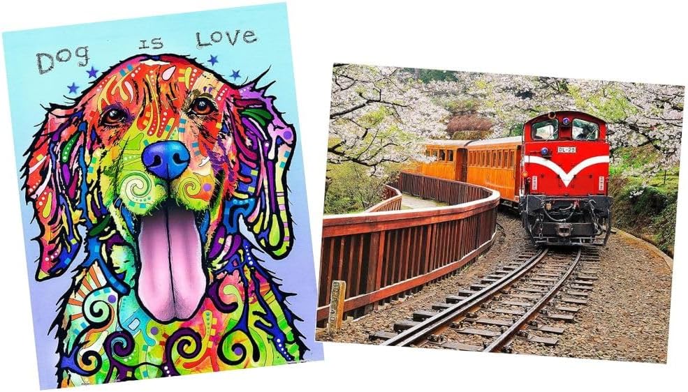Pintoo - Two Plastic Jigsaw Puzzles Bundle - 500 Piece - Dean Russo - Dog is Love and 500 Piece - Forest Train in Alishan National Park [H2039+H1482]