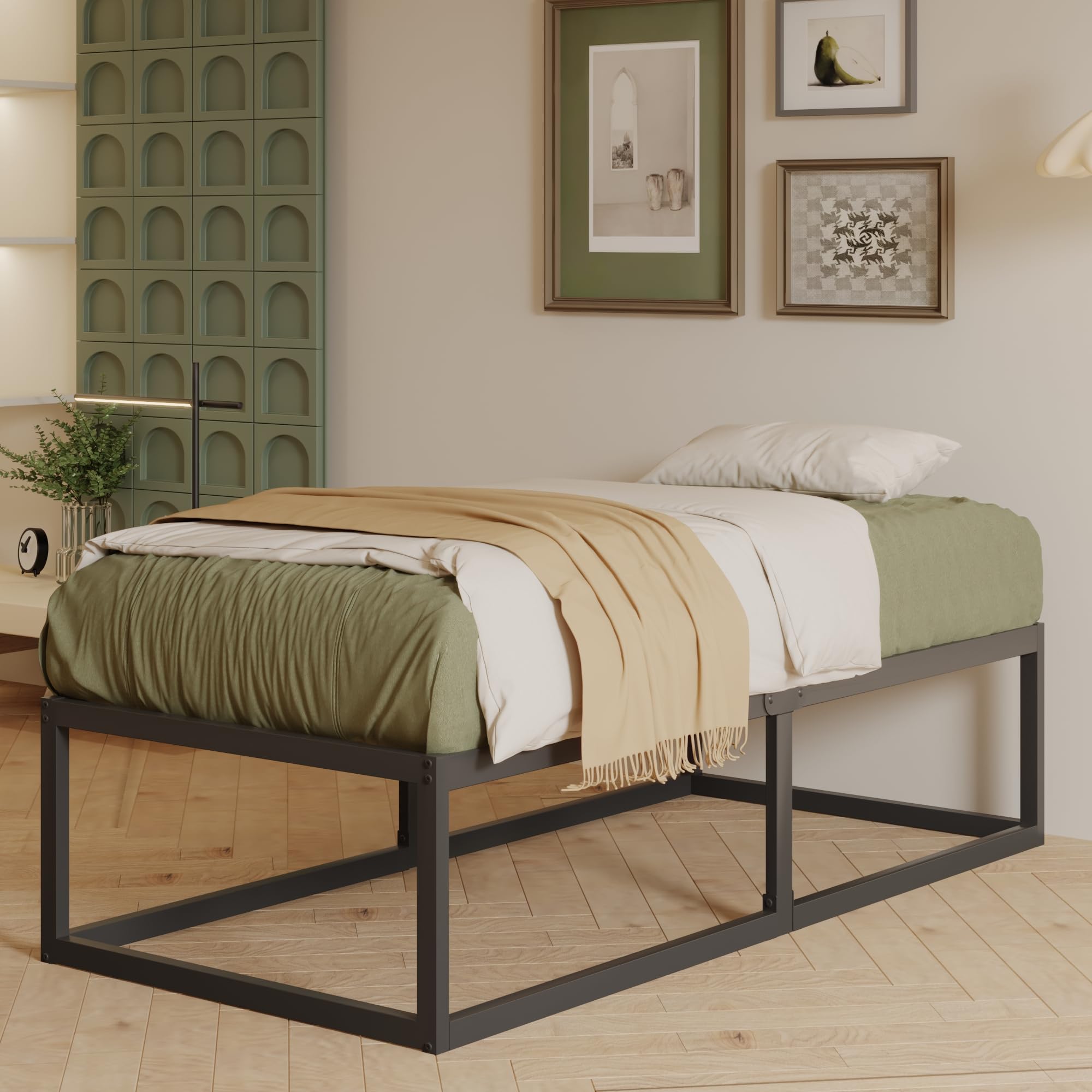 EMODA 46 cm High Single Bed Frame 90x190 cm, Heavy Duty Metal 3ft Single Bed Frame with Sturdy Slats Support, Large Underbed Storage, Noise Free, Easy Assembly, Black